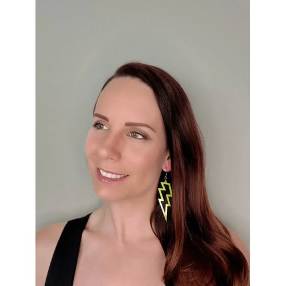 Neon‎ Yellow Acrylic Tampa Bay Lightning Bolt Hockey Dangle Earrings